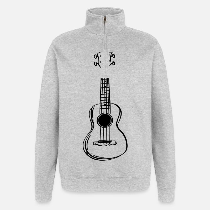 Ukulélé Dessin au trait - Sweat à zip 1/4 - gris chiné
