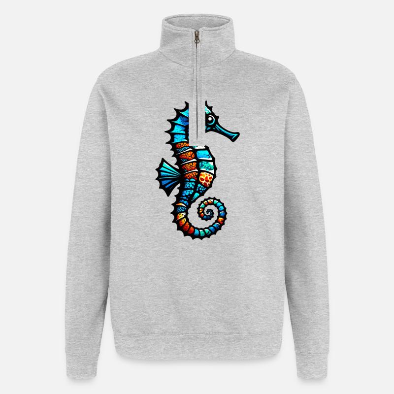 Seepferdchen - Quarter-Zip-Sweatshirt - Grau meliert