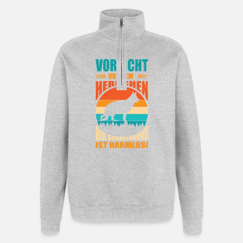 Schäferhund Geschenke Hund Herrchen Gassi - Quarter-Zip-Sweatshirt - Grau meliert
