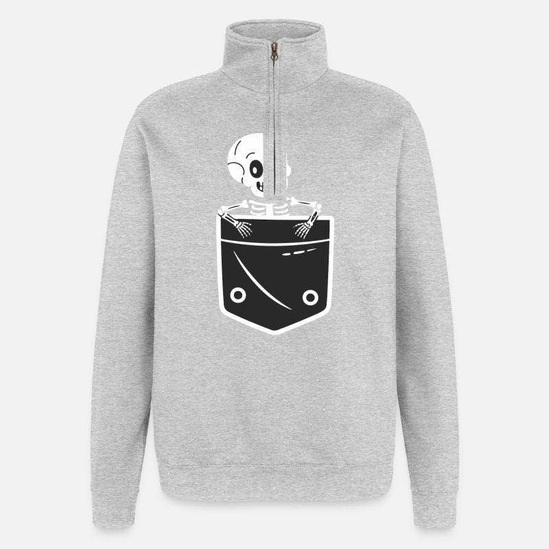 Playful Skeleton Pocket Design - Quarter-Zip Sweatshirt - heather grey
