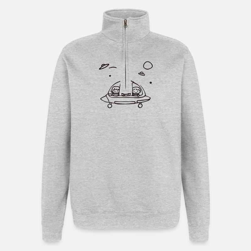 Petit équipage d’OVNI dans l’espace - Sweat à zip 1/4 - gris chiné