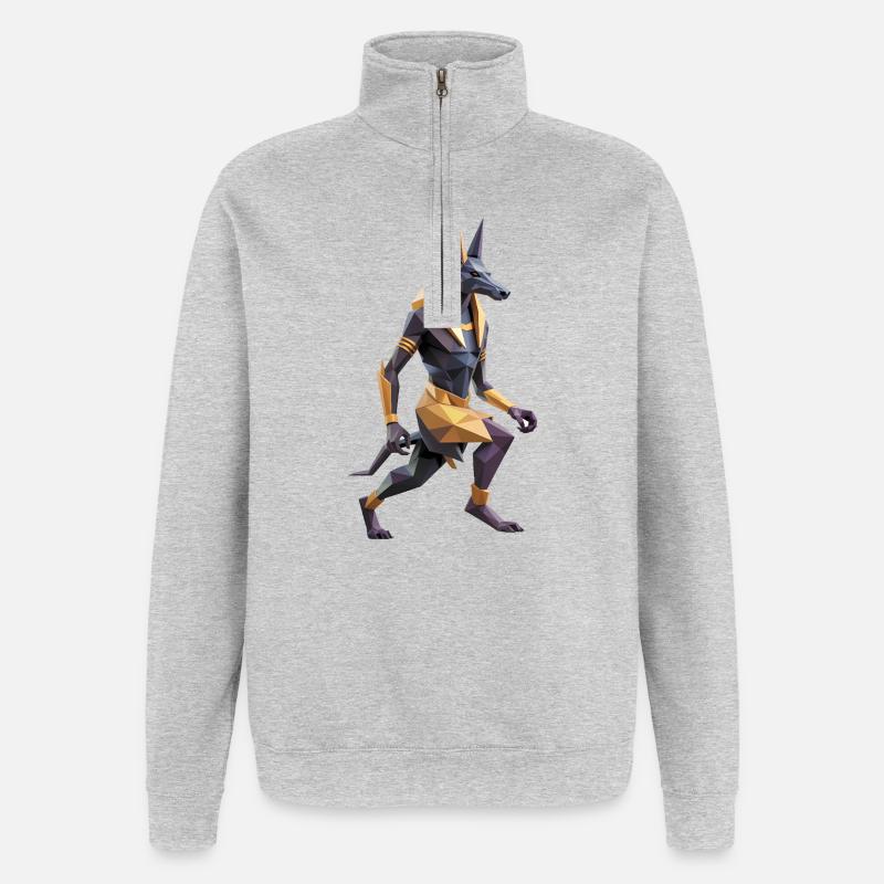 Anubis - Cool Low Poly Logo - Sweat à zip 1/4 - gris chiné
