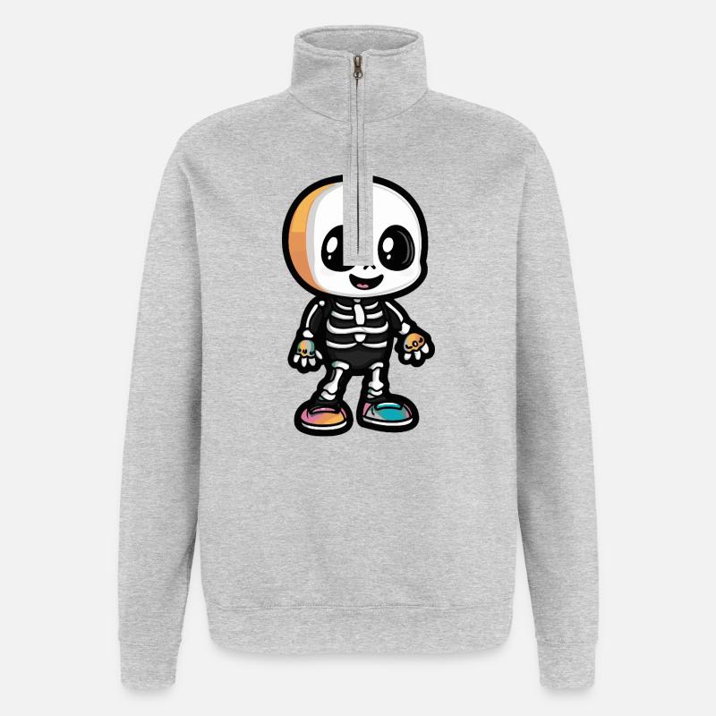 Squelette mignon Halloween bande dessinée - Sweat à zip 1/4 - gris chiné