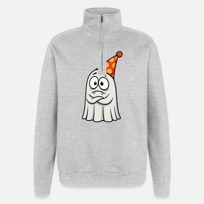 Grumpy Ghost with Party Hat - Quarter-Zip Sweatshirt - heather grey