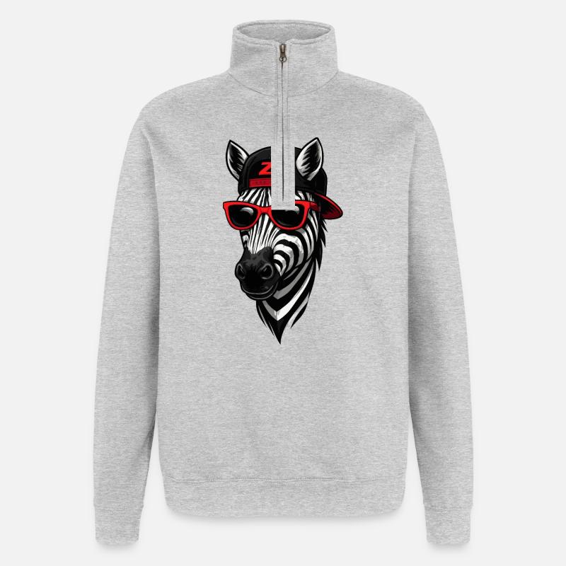 Cooles Zebra mit Cap und Sonnenbrille  - Quarter-Zip-Sweatshirt - Grau meliert