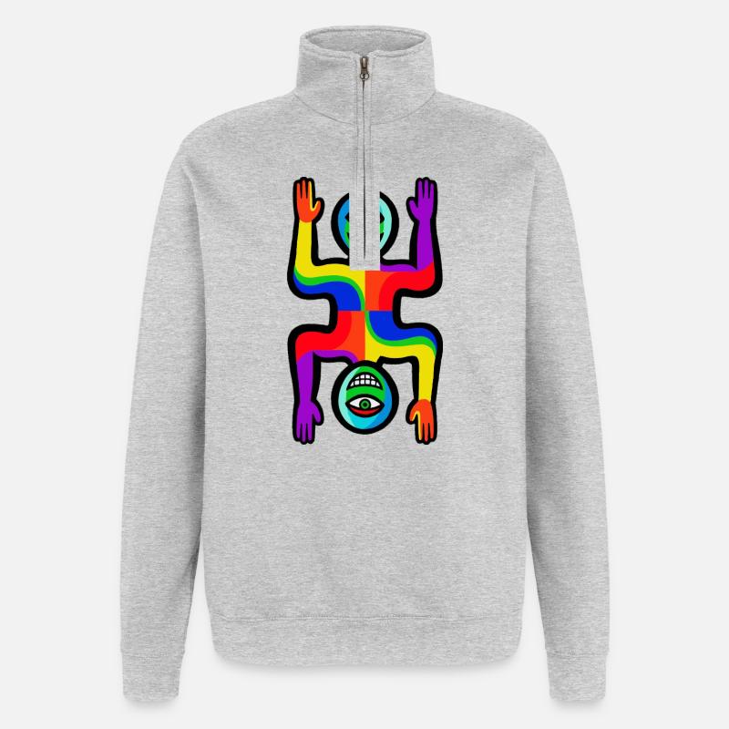 Regenbogen-Zwei-Gesichter-Figur - Quarter-Zip-Sweatshirt - Grau meliert