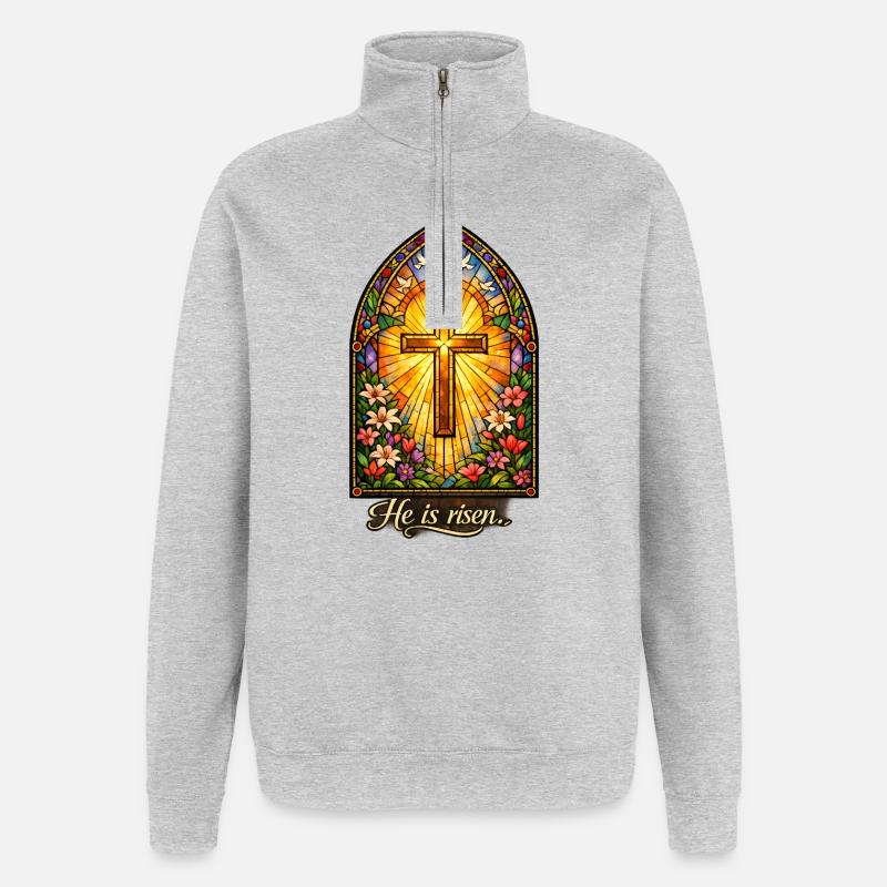 Resurrection He is Risen Easter Jesus - Quarter-Zip Sweatshirt - heather grey