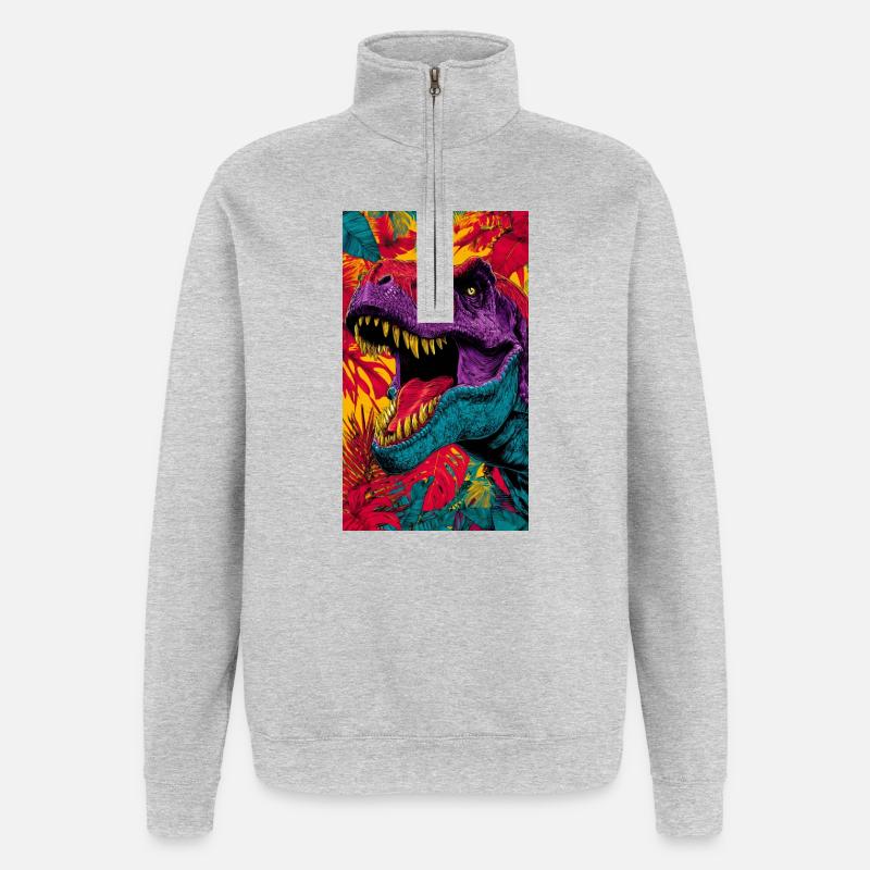 dinosaure - Sweat à zip 1/4 - gris chiné