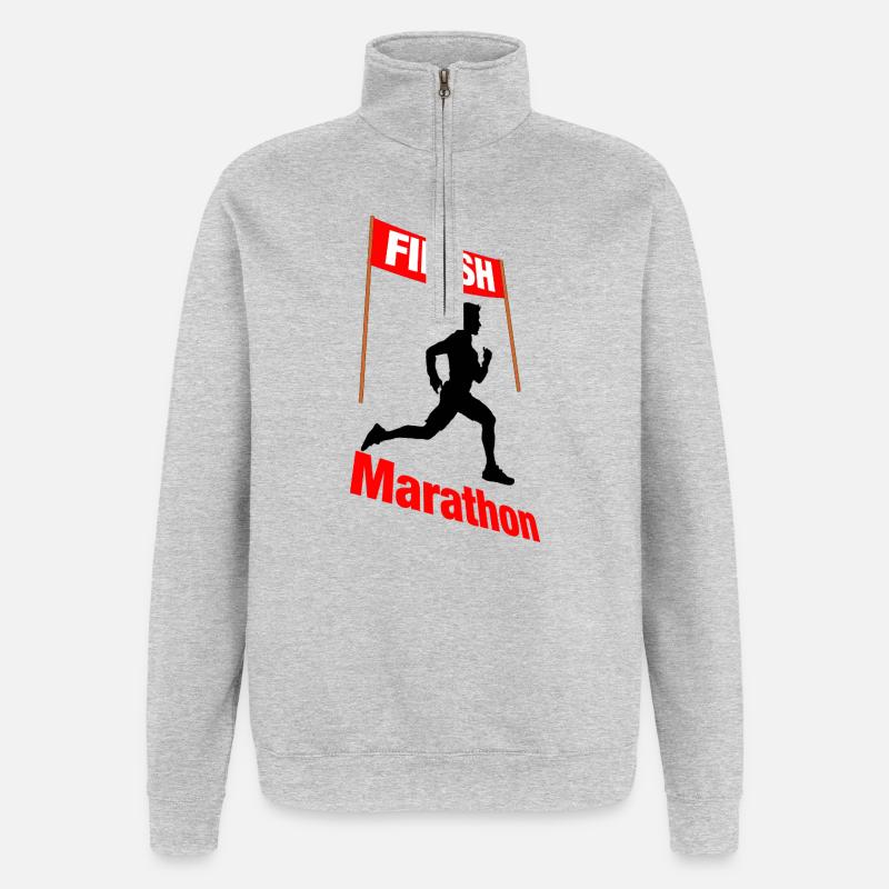 Coureur d’arrivée marathon – Victoire - Sweat à zip 1/4 - gris chiné