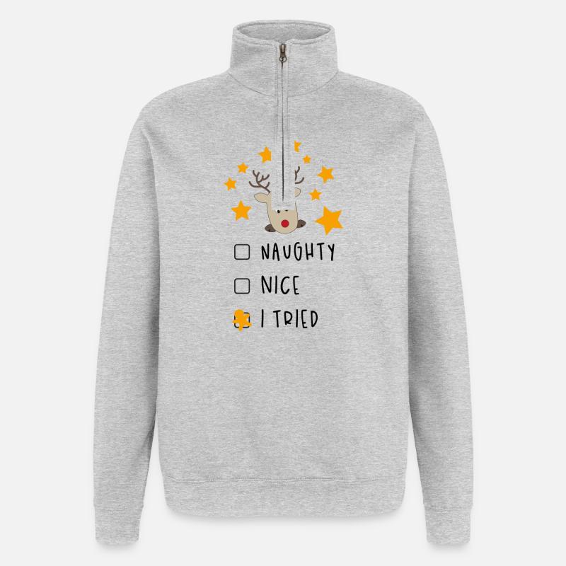 Noël - Sweat à zip 1/4 - gris chiné