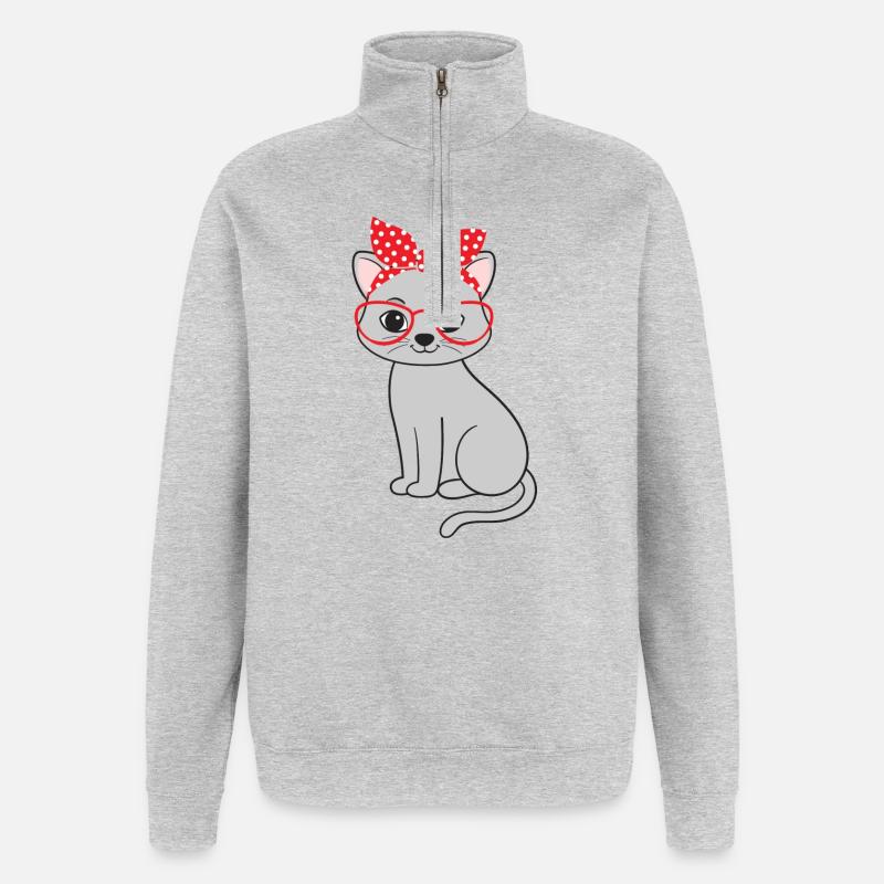 Chat Chats - Sweat à zip 1/4 - gris chiné