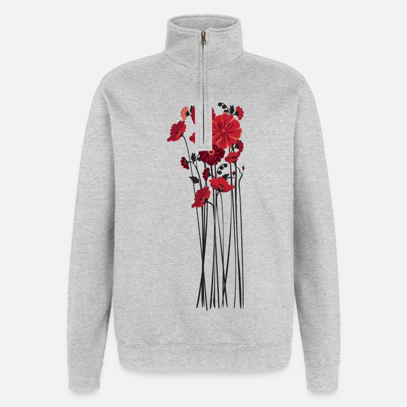 Illustration de fleurs de galets - Sweat à zip 1/4 - gris chiné