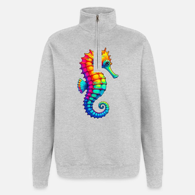 Seepferdchen - Quarter-Zip-Sweatshirt - Grau meliert