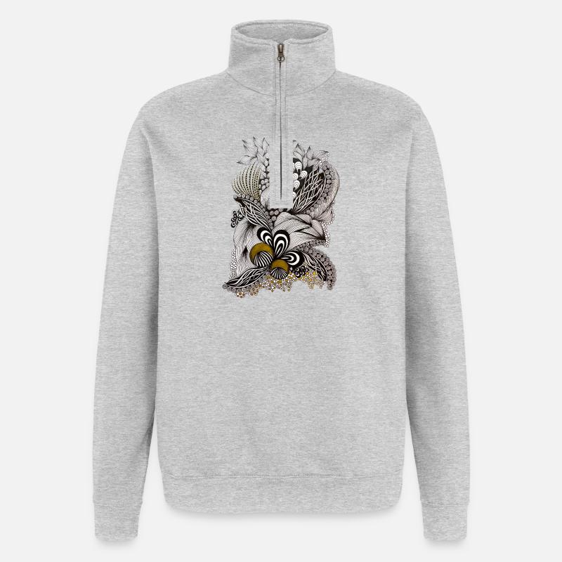 Ornamental Floral Pattern Gold - Quarter-Zip Sweatshirt - heather grey