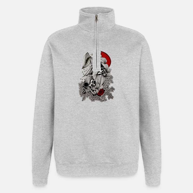 Cracked line skull with red accent - Quarter-Zip Sweatshirt - heather grey
