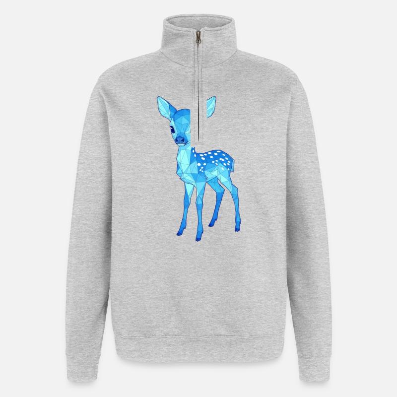Blauer Low-Poly Hirsch - Quarter-Zip-Sweatshirt - Grau meliert
