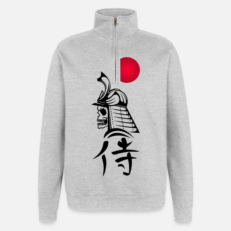 Schwarzer Samurai und Rote Sonne - Quarter-Zip-Sweatshirt - Grau meliert