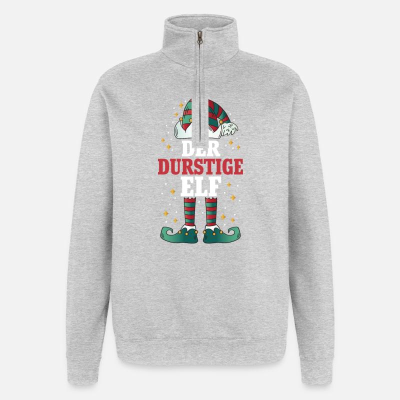 Weihnachten Der Durstige Elf - Quarter-Zip-Sweatshirt - Grau meliert