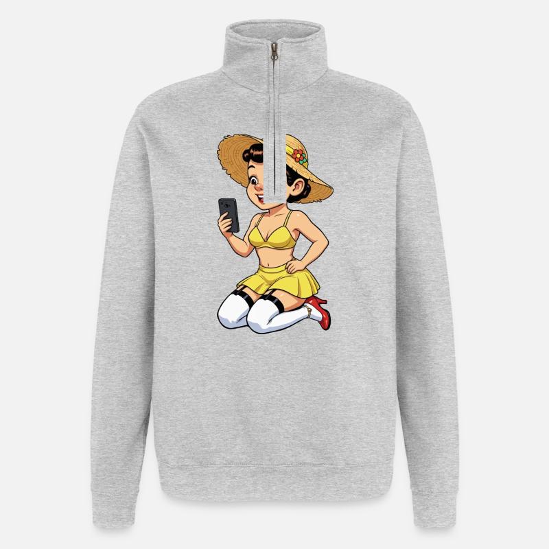 Influenceuse joyeuse - Sweat à zip 1/4 - gris chiné