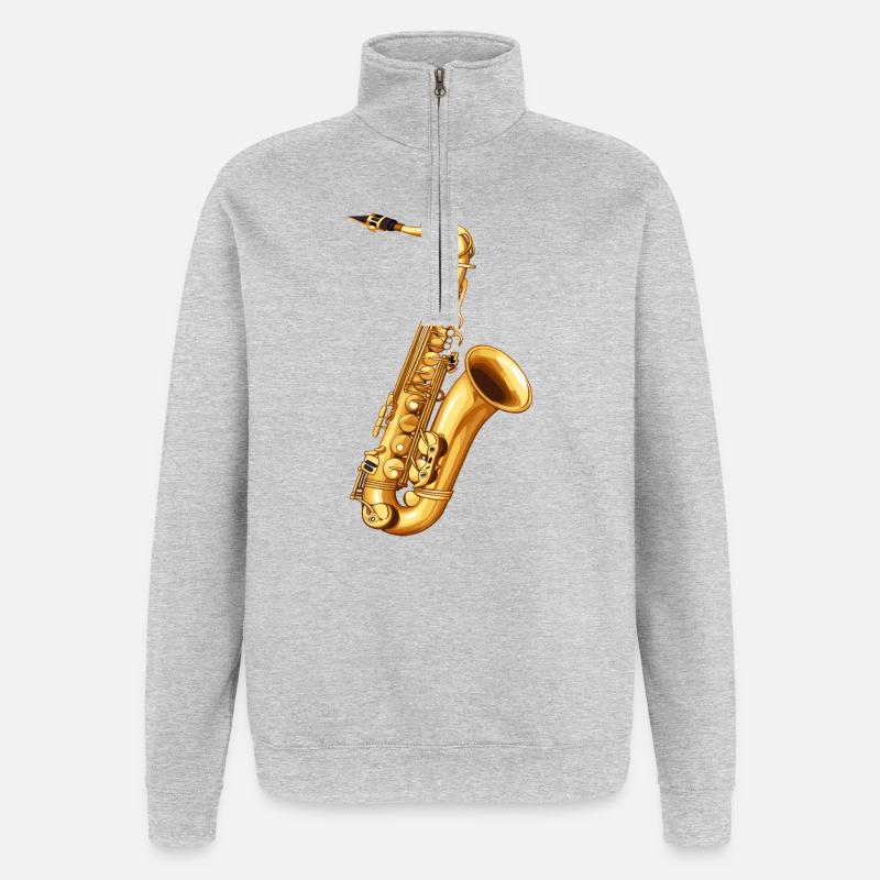Motif du saxophone doré - Sweat à zip 1/4 - gris chiné