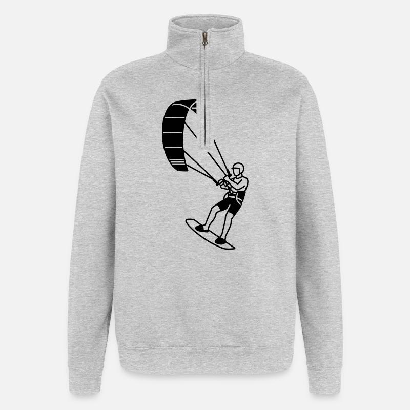 Kitesurfeur - Sweat à zip 1/4 - gris chiné