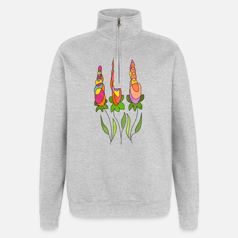 Blumen - Quarter-Zip-Sweatshirt - Grau meliert