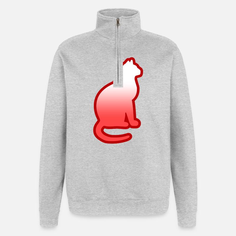 Chat - Sweat à zip 1/4 - gris chiné