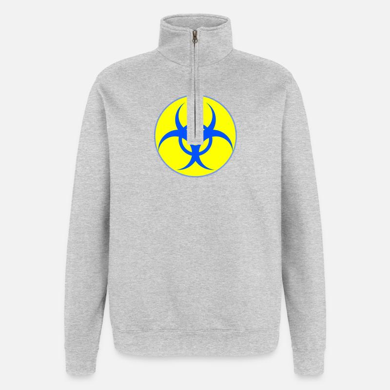 Blason Biohazard bleu électrique - Sweat à zip 1/4 - gris chiné