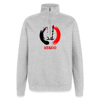 Kendo im Enso-Zen-Kreis - Quarter-Zip-Sweatshirt - Grau meliert - Vorne - AI Model Female 172 light (172cm) & AI Model Male 178 dark (178cm)