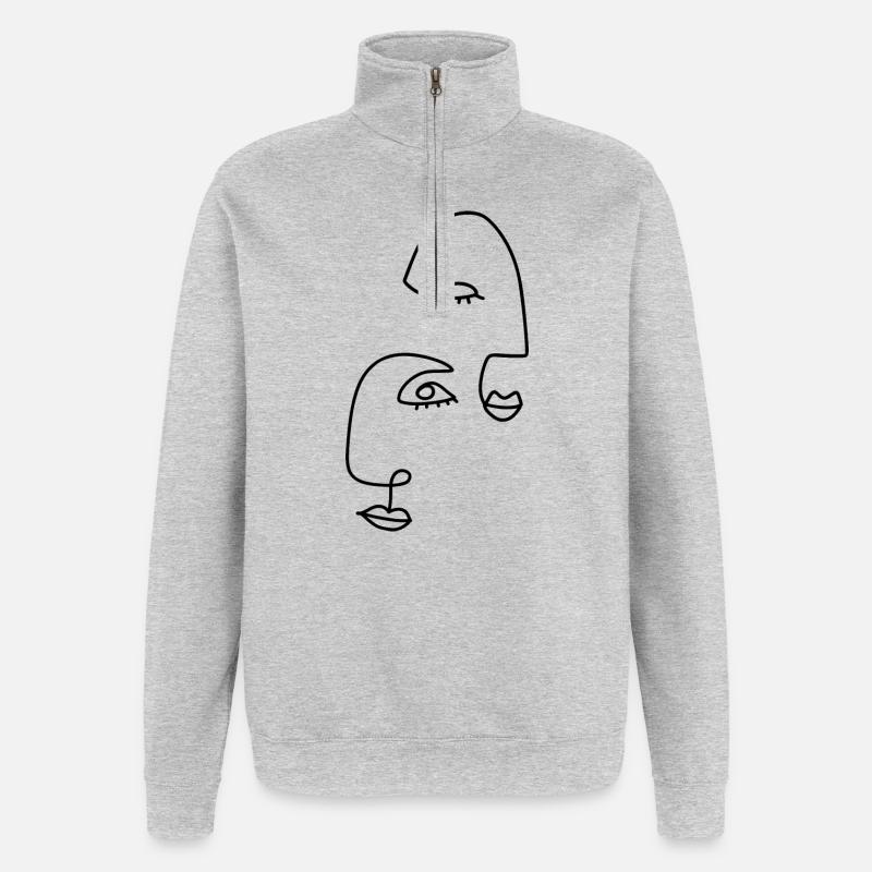 Dessins au trait abstraits - Sweat à zip 1/4 - gris chiné