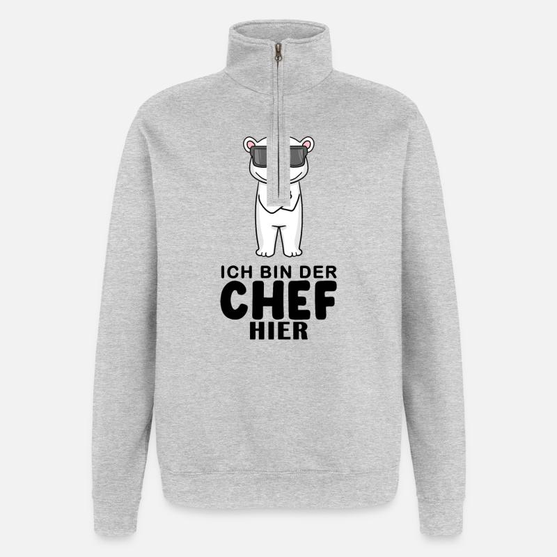 Chef Spruch mit Eisbär Motiv - Quarter-Zip-Sweatshirt - Grau meliert