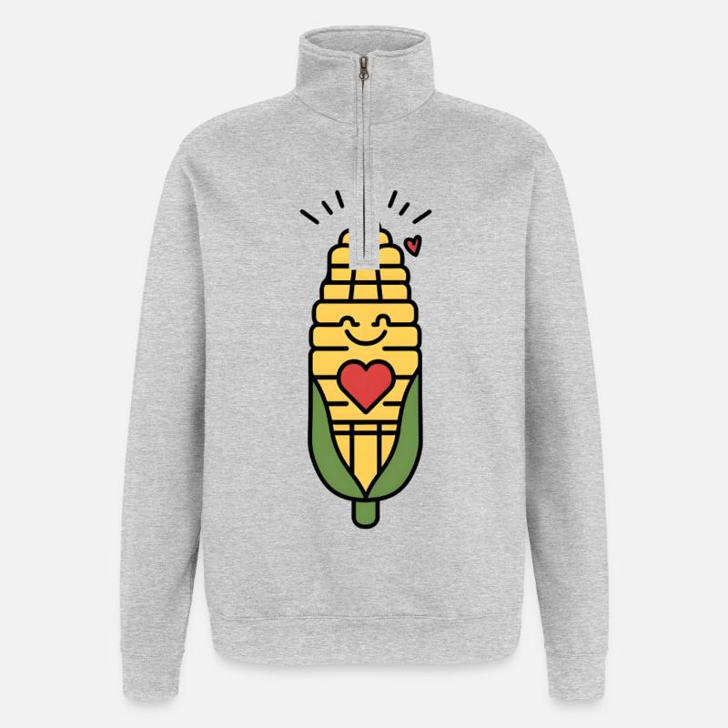 Lächelnder Mais mit Herz - Quarter-Zip-Sweatshirt - Grau meliert