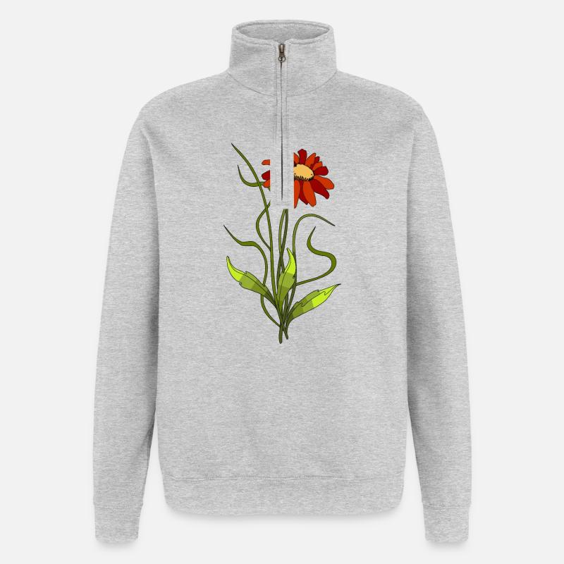 Fleur - Sweat à zip 1/4 - gris chiné