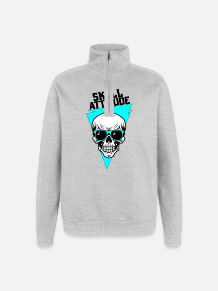 Skull with Glasses - Quarter-Zip Sweatshirt - heather grey