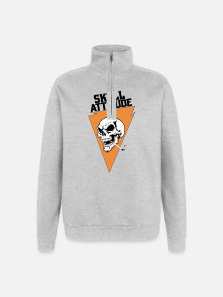 Rebel Skull with Triangle Cigarette - Quarter-Zip Sweatshirt - heather grey
