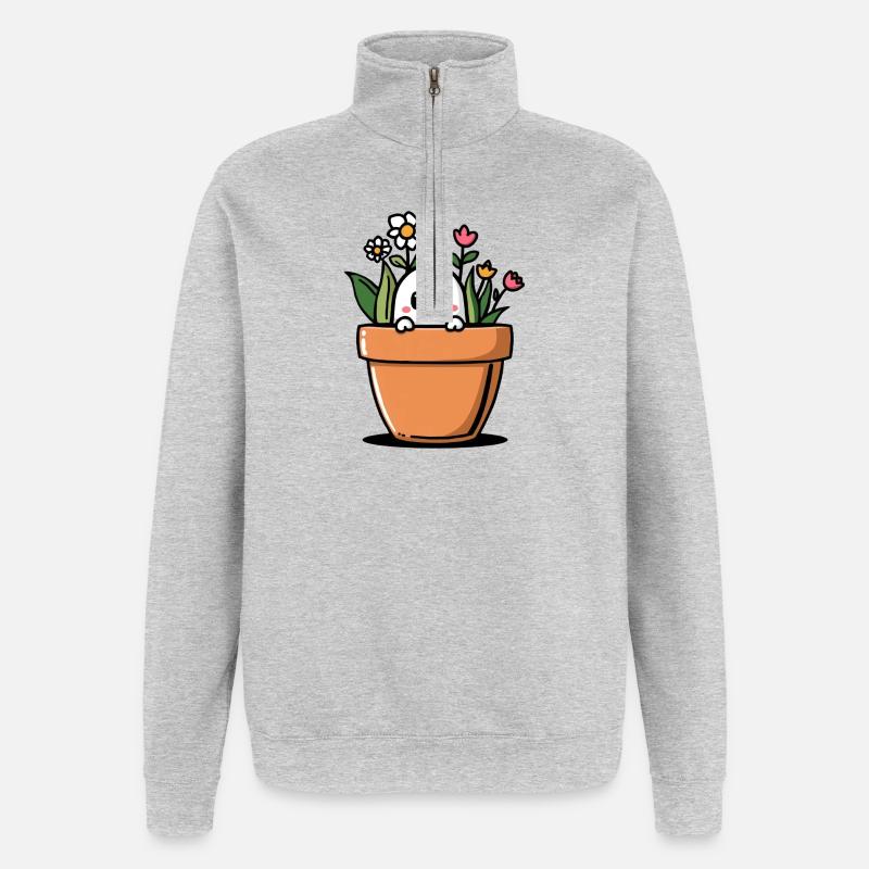 Schüchterner Geist hinter Blumentopf - Quarter-Zip-Sweatshirt - Grau meliert