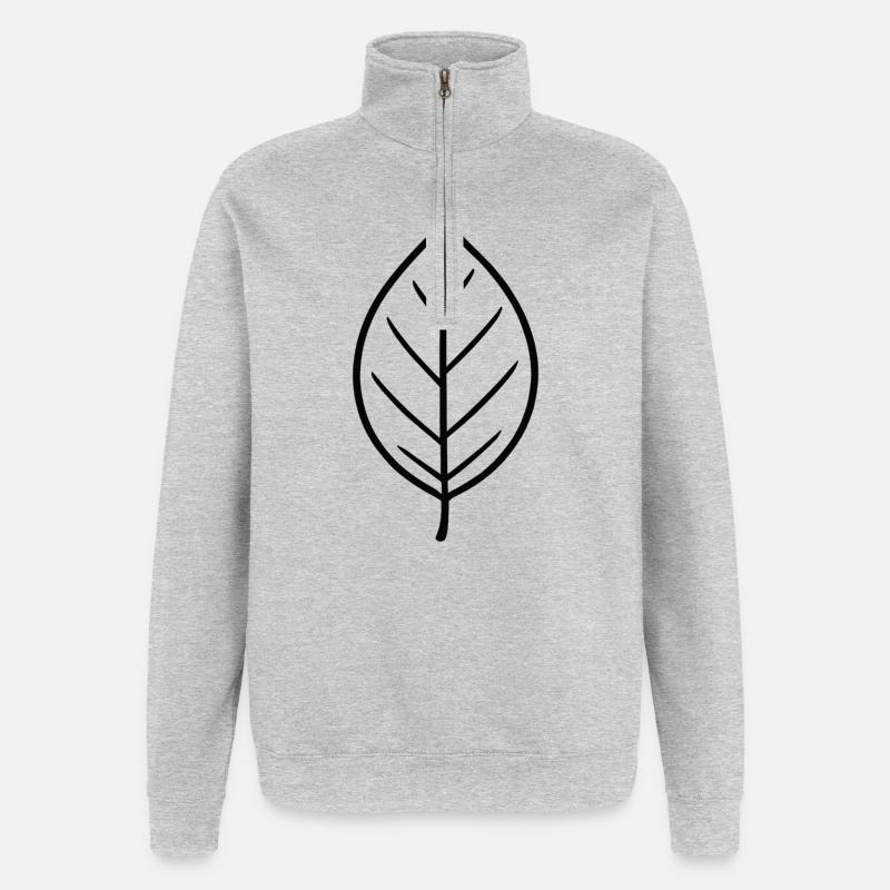 Conception à lignes de feuilles noires - Sweat à zip 1/4 - gris chiné