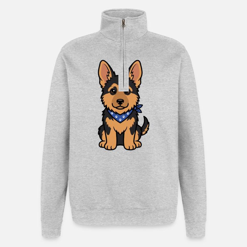Süßer Schäferhund Welpe mit Halstuch - Quarter-Zip-Sweatshirt - Grau meliert