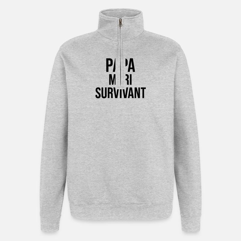 Papa , Mari et Survivant - Sweat à zip 1/4 - gris chiné