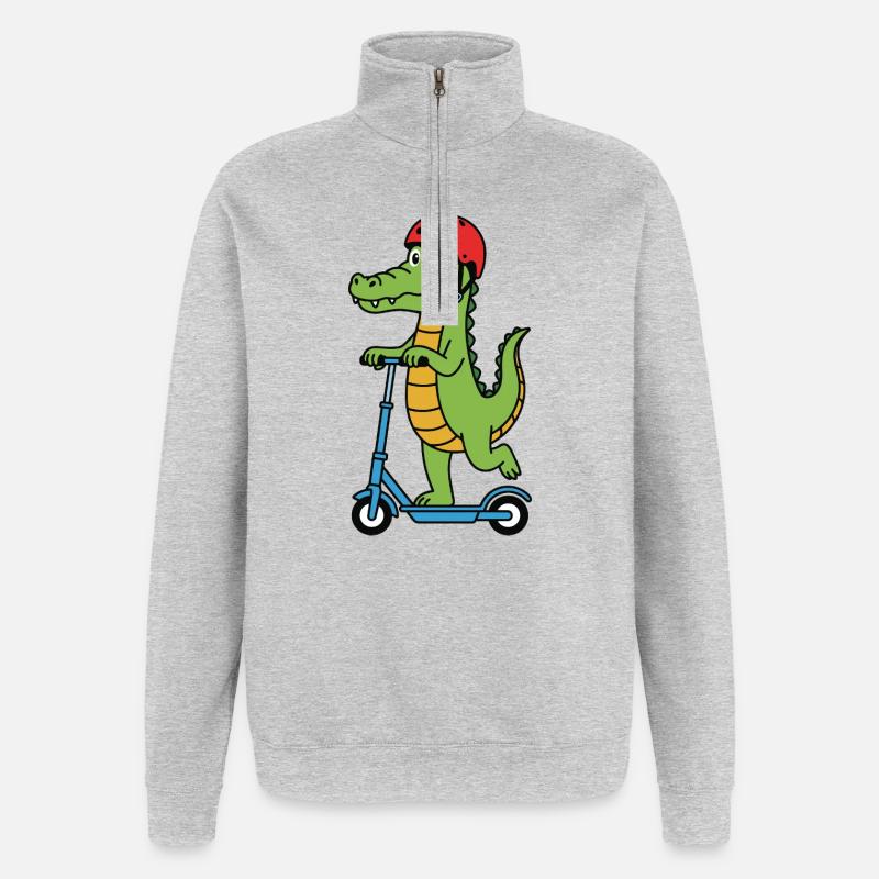 Krokodil auf einem Roller - Quarter-Zip-Sweatshirt - Grau meliert