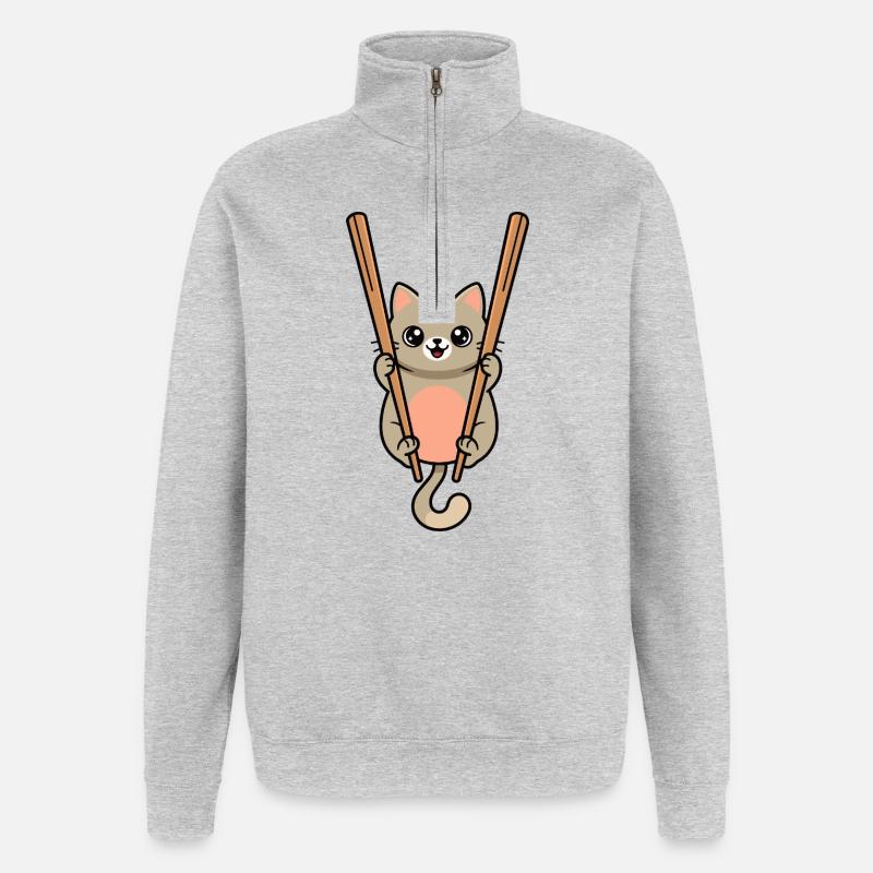 Bâtonnets de nouilles pour chat - Sweat à zip 1/4 - gris chiné