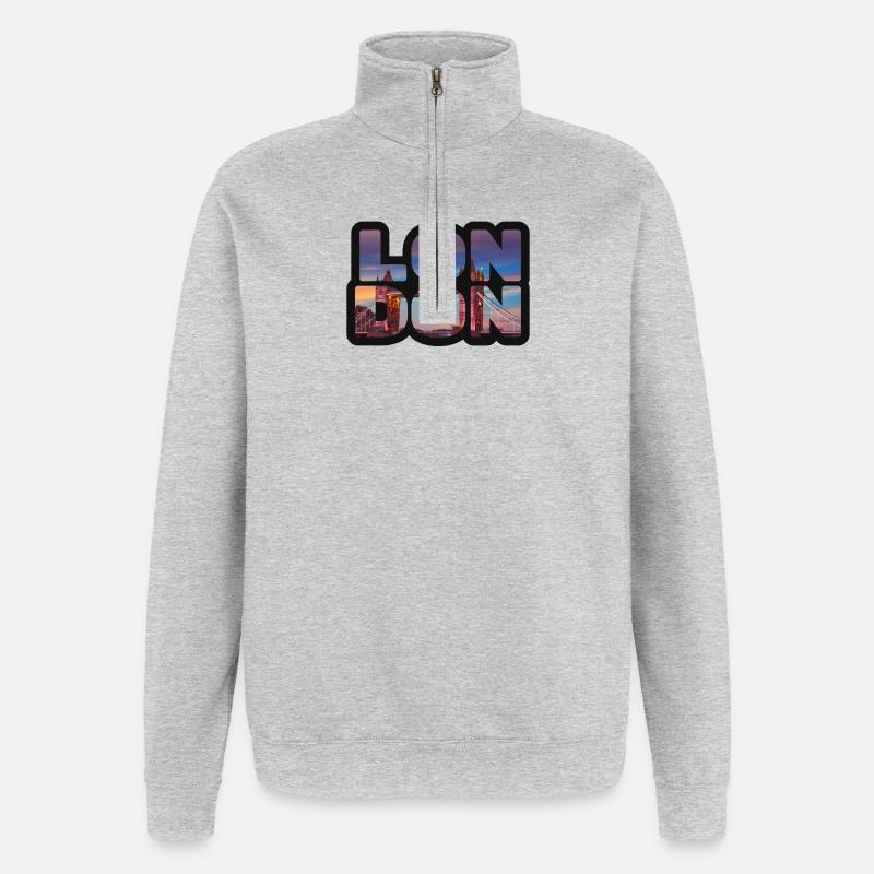 Londoner Skyline in Buchstaben - Quarter-Zip-Sweatshirt - Grau meliert