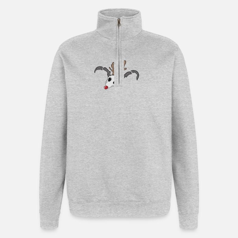Rentier Schädel - Quarter-Zip-Sweatshirt - Grau meliert