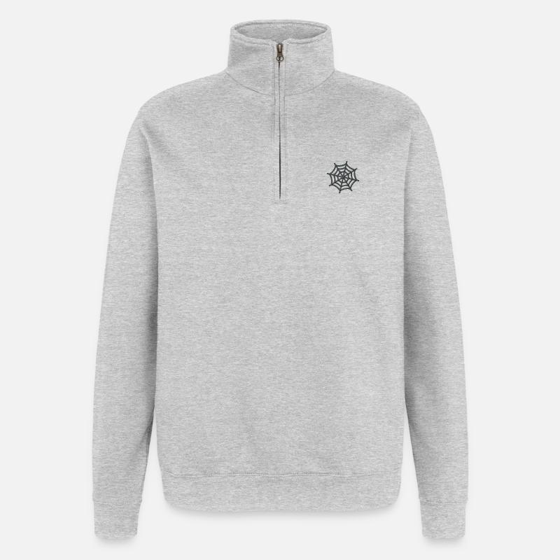 Embroidered spider web - Quarter-Zip Sweatshirt - heather grey