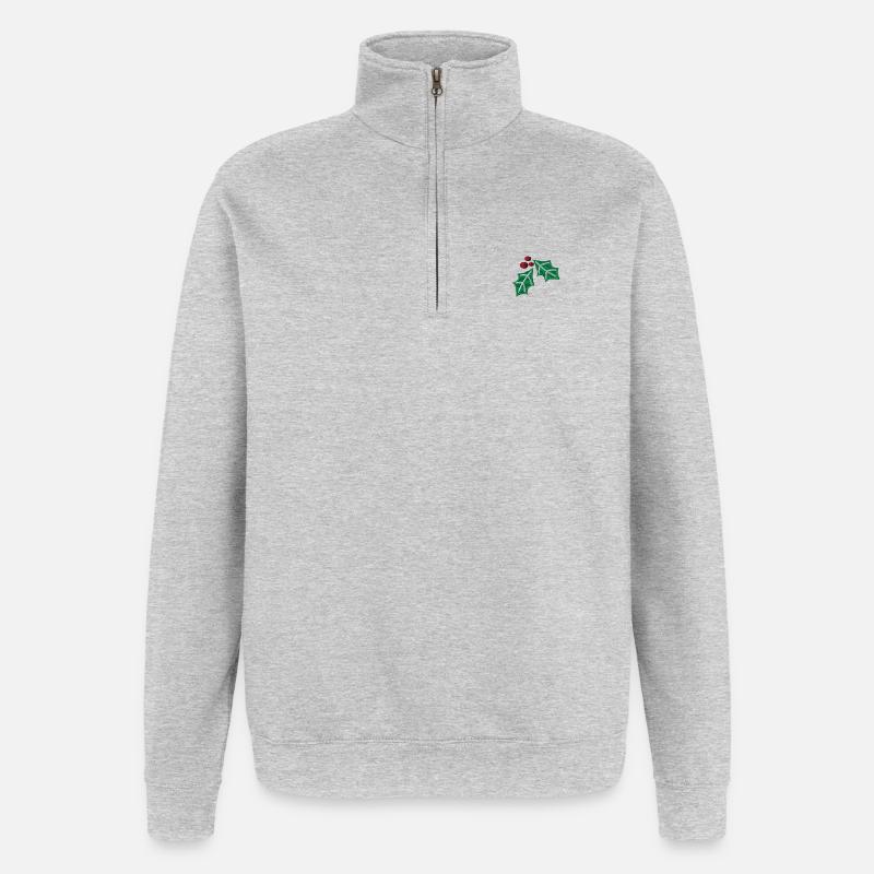 Cerisier cornaline brodé - Sweat à zip 1/4 - gris chiné