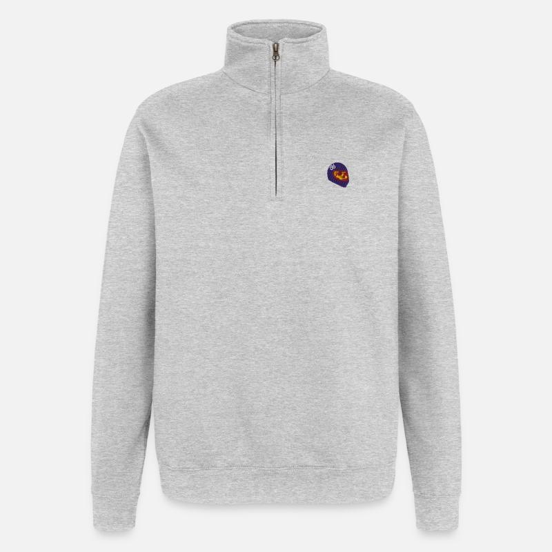 Schädel mit Helm - Quarter-Zip-Sweatshirt - Grau meliert