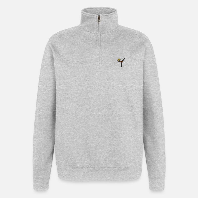 Cocktail broderet - Sweatshirt med 1/4 lynlås - grå meleret