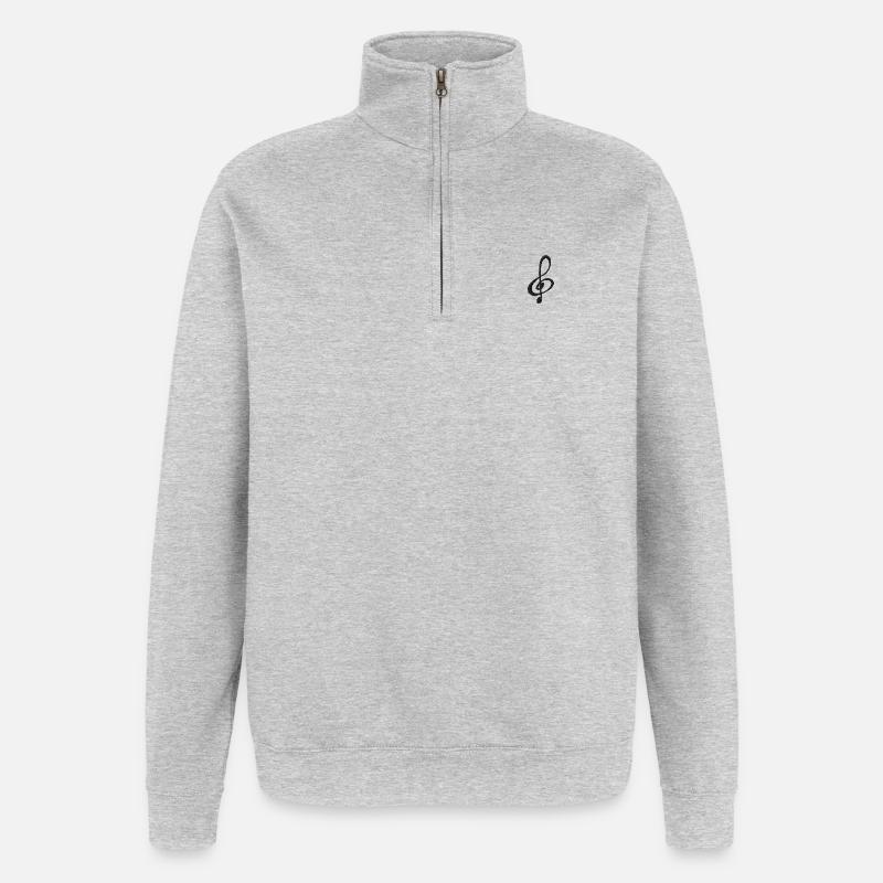 Note brodée - Sweat à zip 1/4 - gris chiné