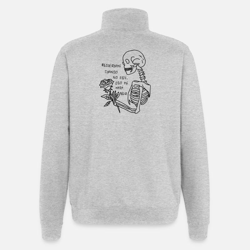 Squelette avec Rose - Sweat à zip 1/4 - gris chiné