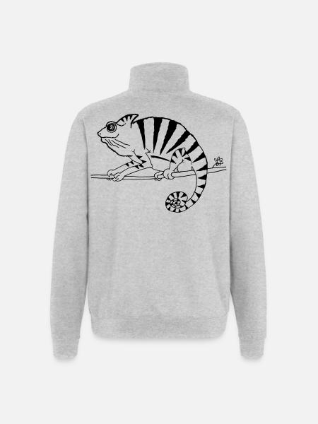 witziges Chamäleon Reptilien - Quarter-Zip-Sweatshirt - Grau meliert